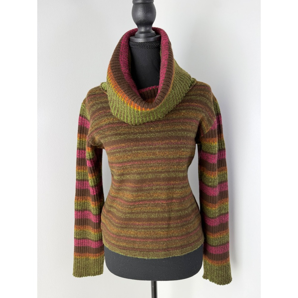 Coccoli Italy Striped Cowl Neck Marled Knit Sweater Earth Tones Y2K Whimsigoth L